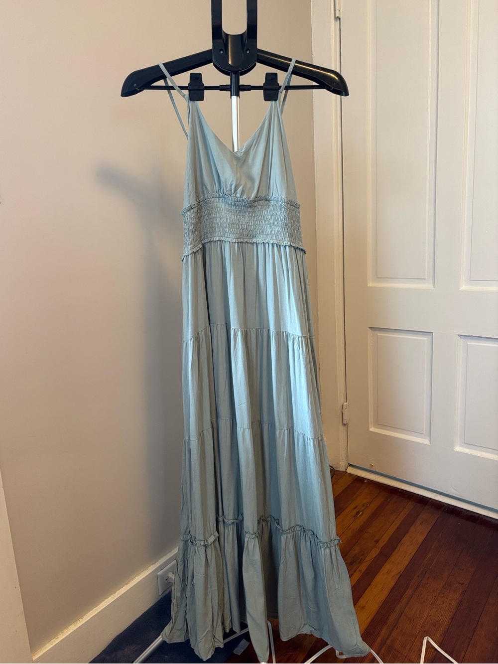 Sage Green Maxi Dress with Smocked Waist - Picture 4 of 6